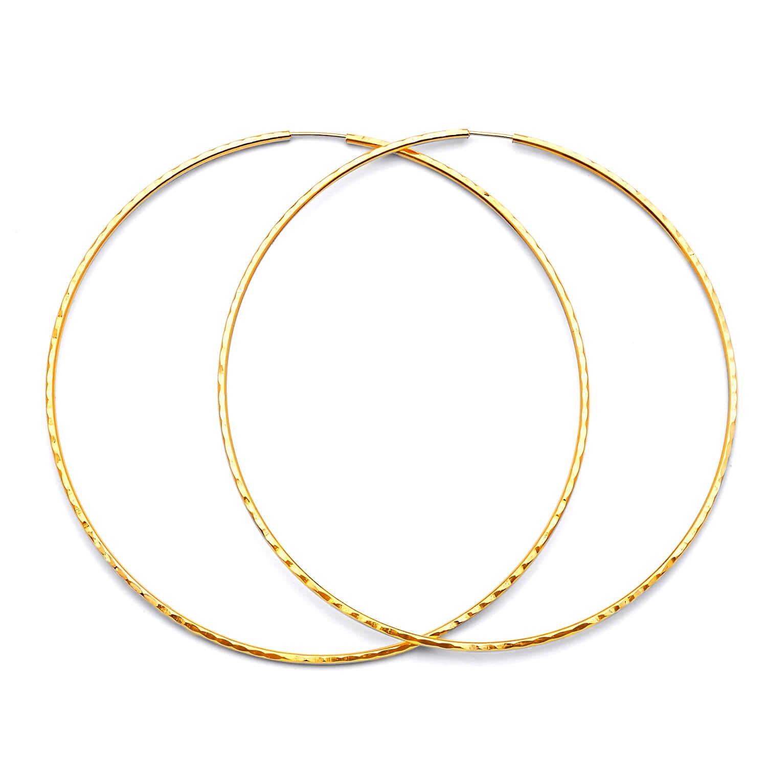 14k Solid Gold Diamond-cut Design Hoop Earrings, Large