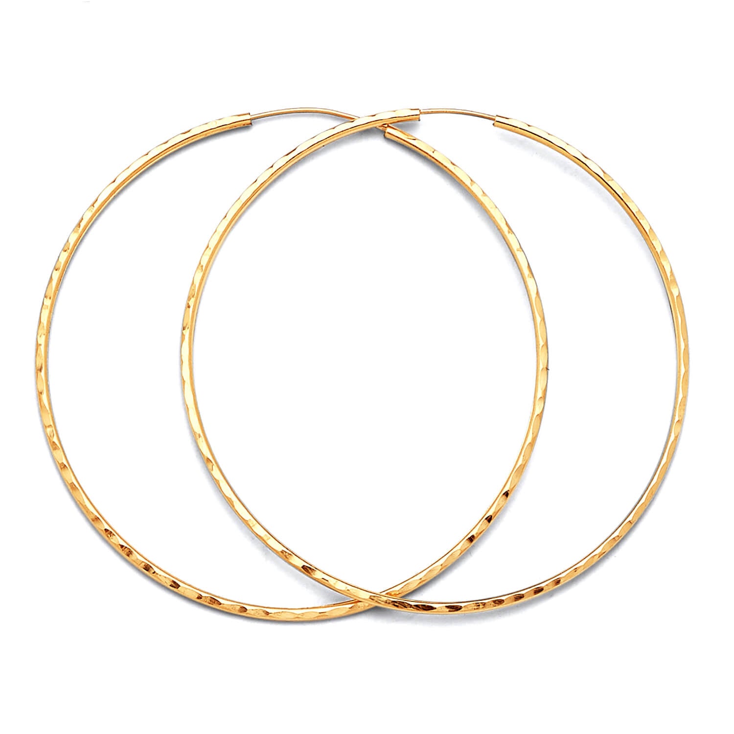 14k Solid Gold Diamond-cut Design Hoop Earrings, Medium