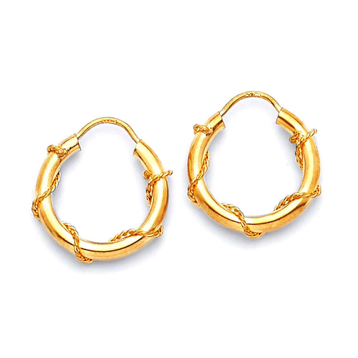 14k Solid Gold Rope Chain Design Small Hoop Earrings