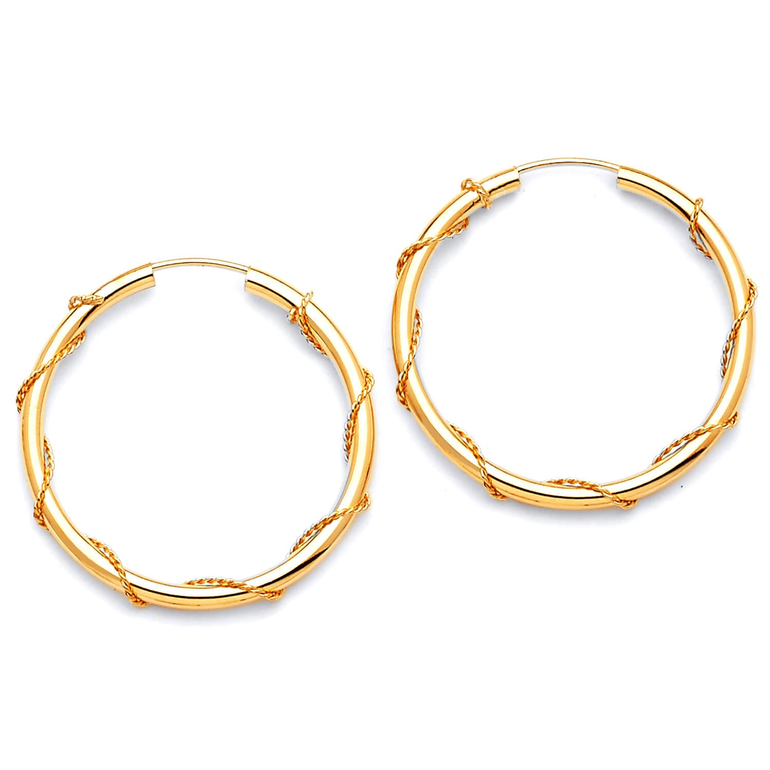 14k Solid Gold Rope Hoop Earrings