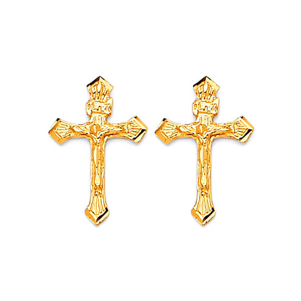 Cross Stud Earrings in 14 Karat Yellow Gold