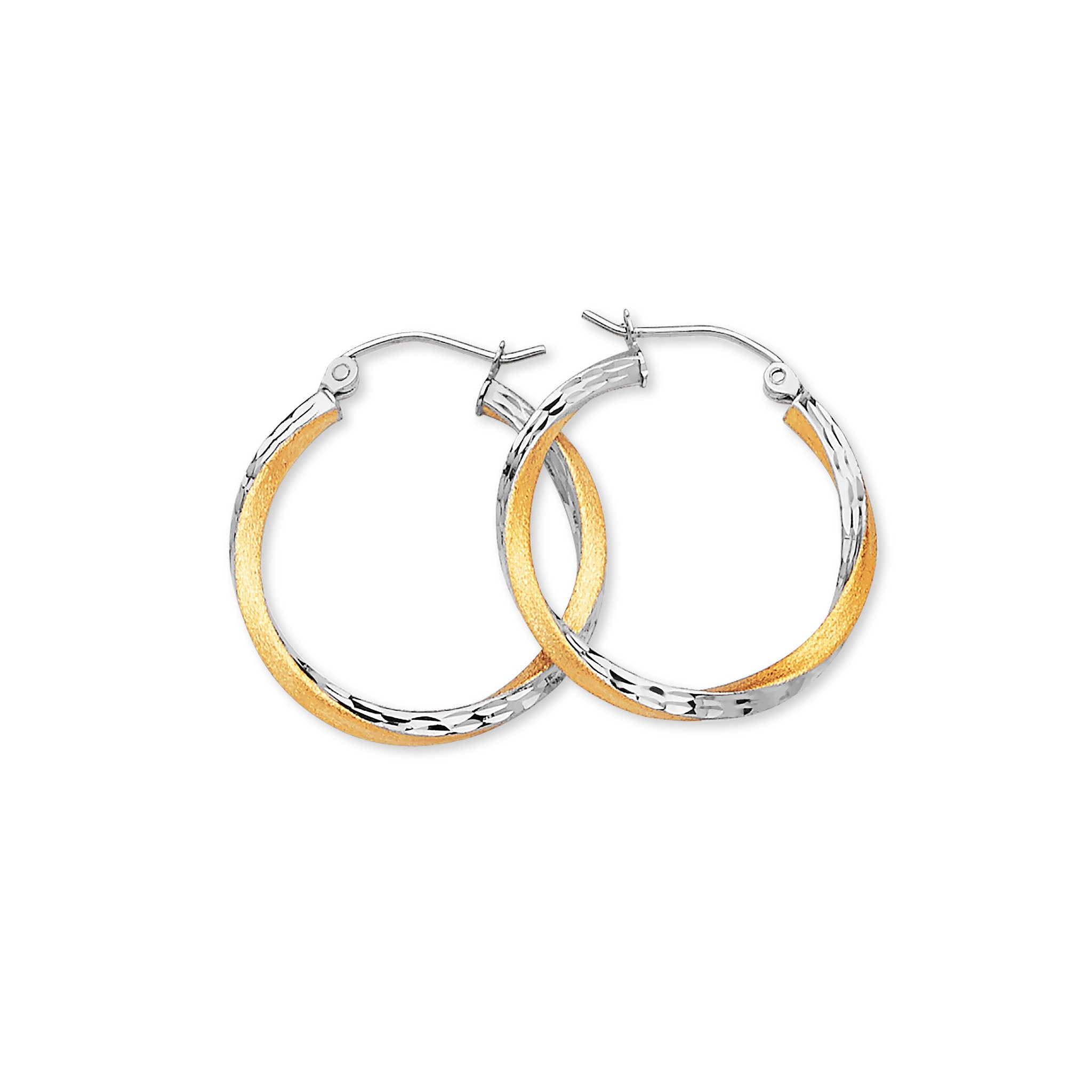 Twisted Small Size Hoop Earrings in Two-tone 14 Karat Gold