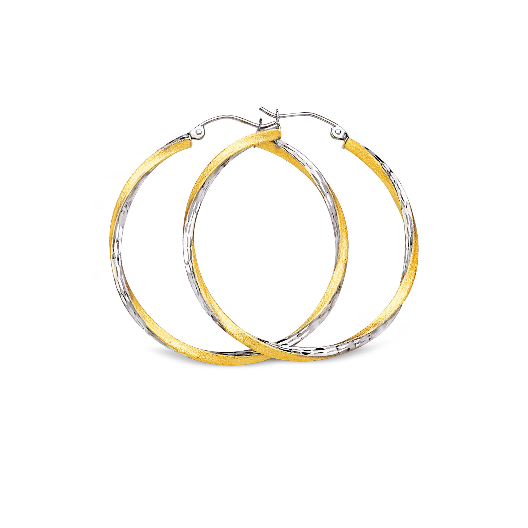 Twisted Medium Size Hoop Earrings in Two-tone 14 Karat Gold