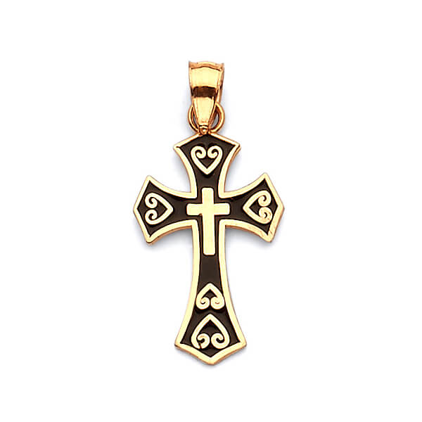 14K Solid Gold with Onyx Cross Pendant