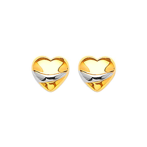 14k Solid Gold Two-tone Heart Stud Earrings