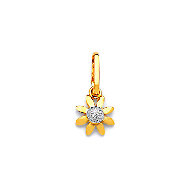 14K Solid Two-tone Gold Flower Charm Pendant