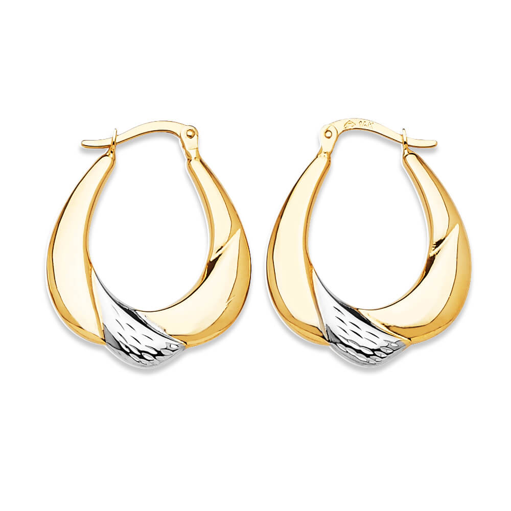 14k Solid Gold Two-tone Scalloped Hoop Earrings, Small