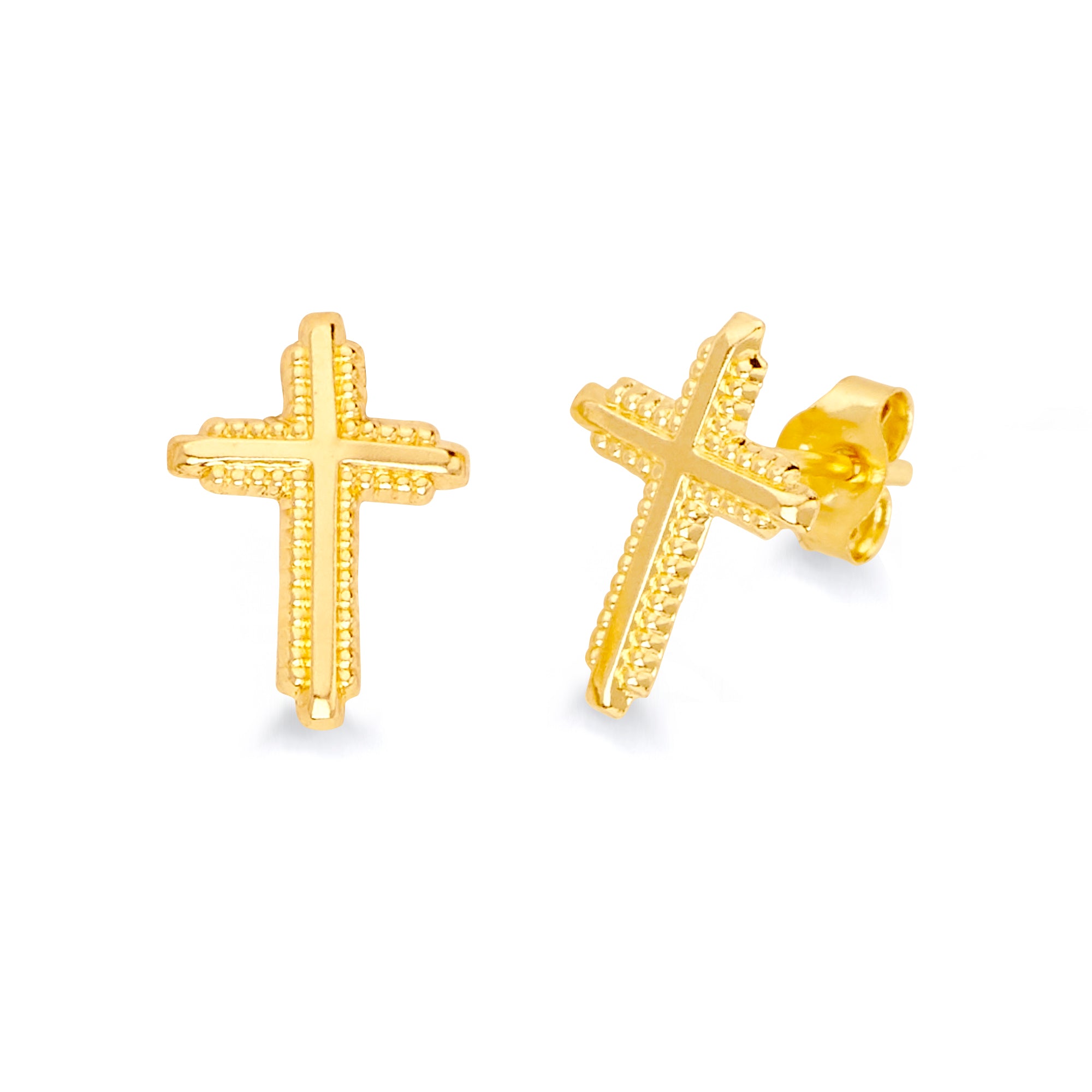 14K Solid Gold Mini Cross Stud Earrings