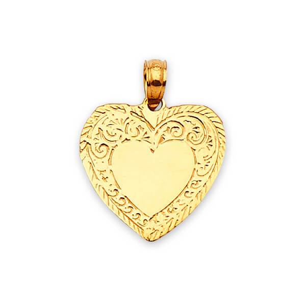 14K Solid Gold Intricate Design Heart Pendant