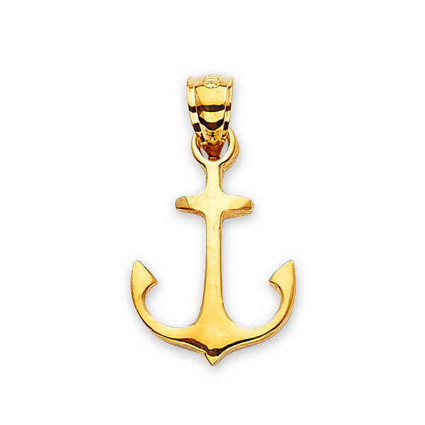 14K Solid Gold Anchor Pendant