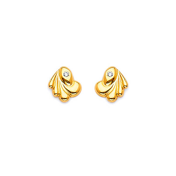 Peacock Stud Earrings in 14 Karat Yellow Gold and White Cubic Zirconia