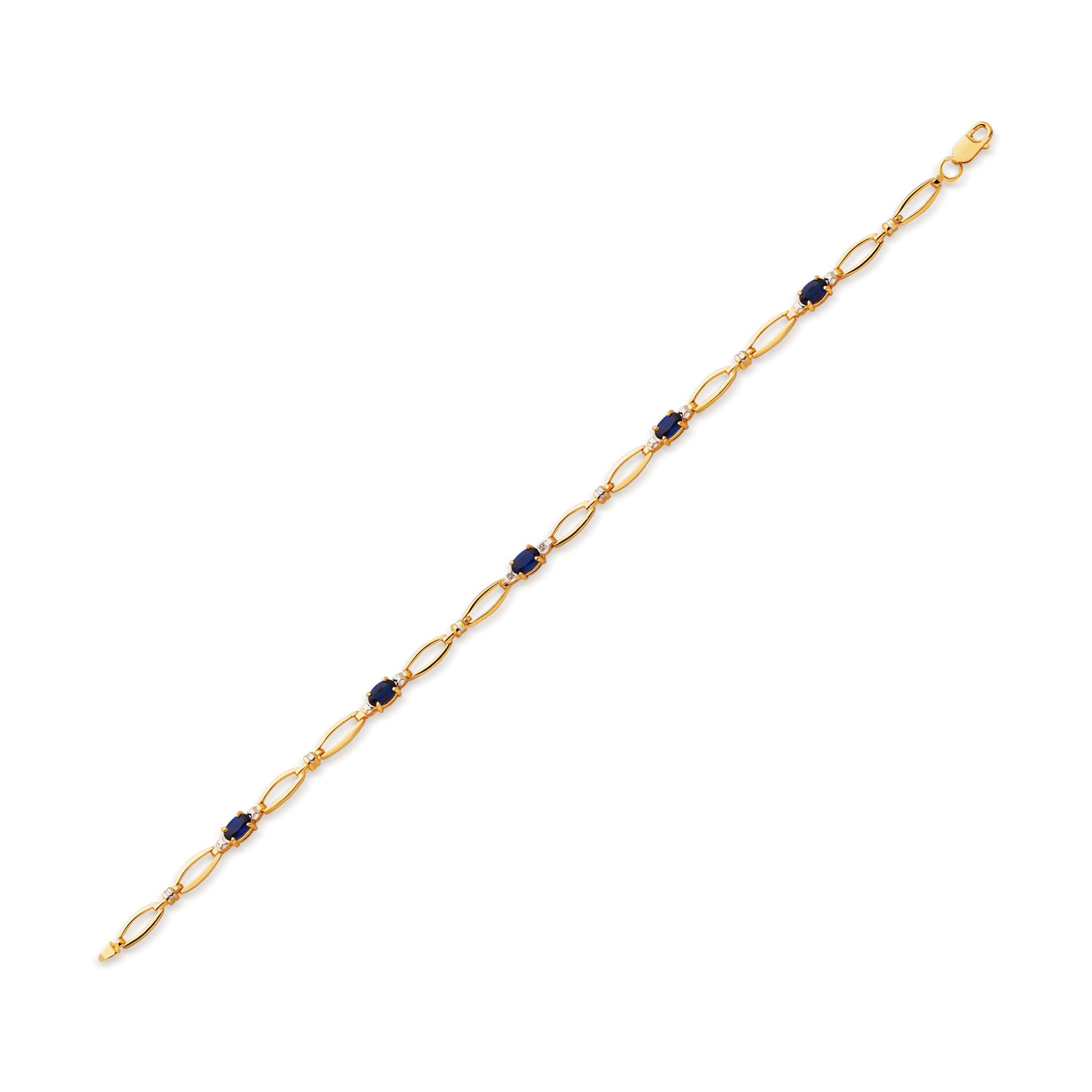 10K Solid Gold Sapphire Open Link Bracelet