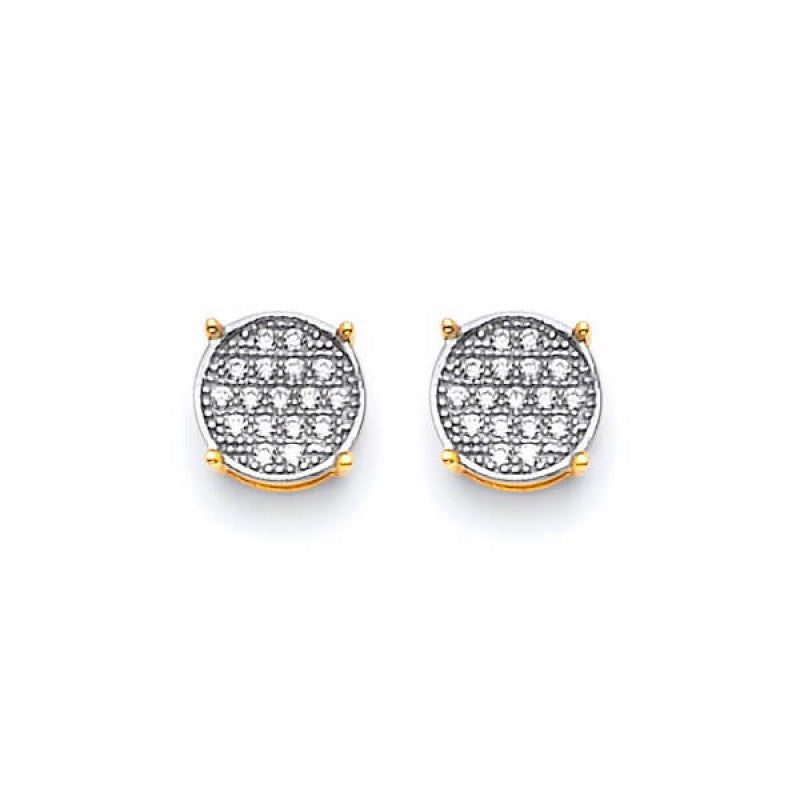 Circle Stud Earrings in 14K Solid White Gold with CZ