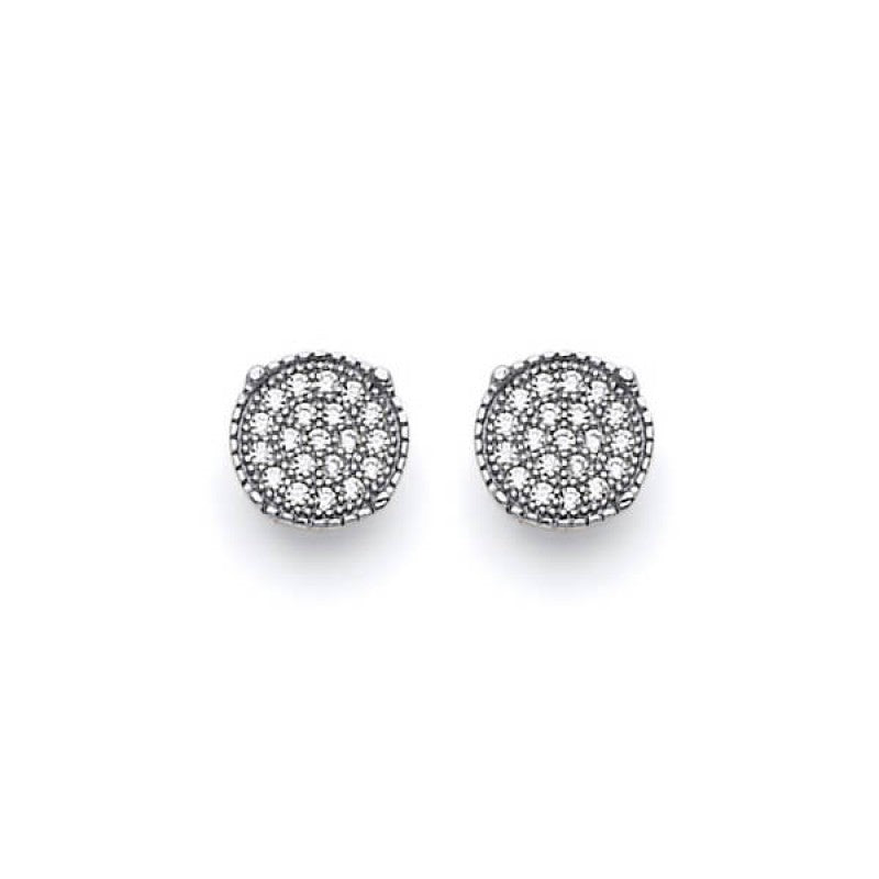 Circle Stud Earrings in 14K Solid White Gold with Cubic Zirconia