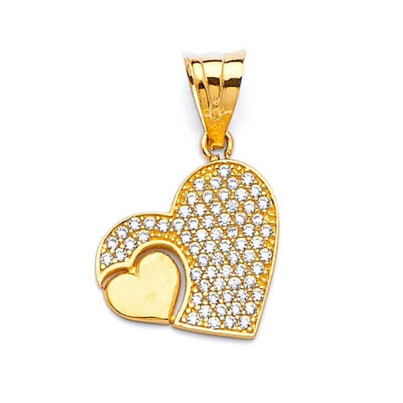 14K Solid Gold with White CZ Heart Pendant