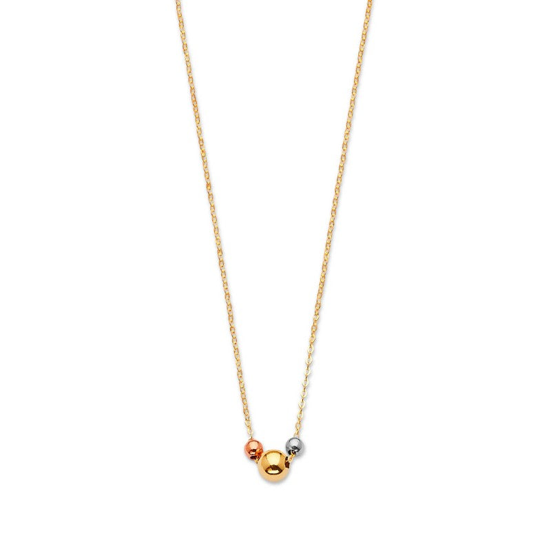 Ladies Adjustable Ball Charm Necklace in 14K Solid Tri-color Gold