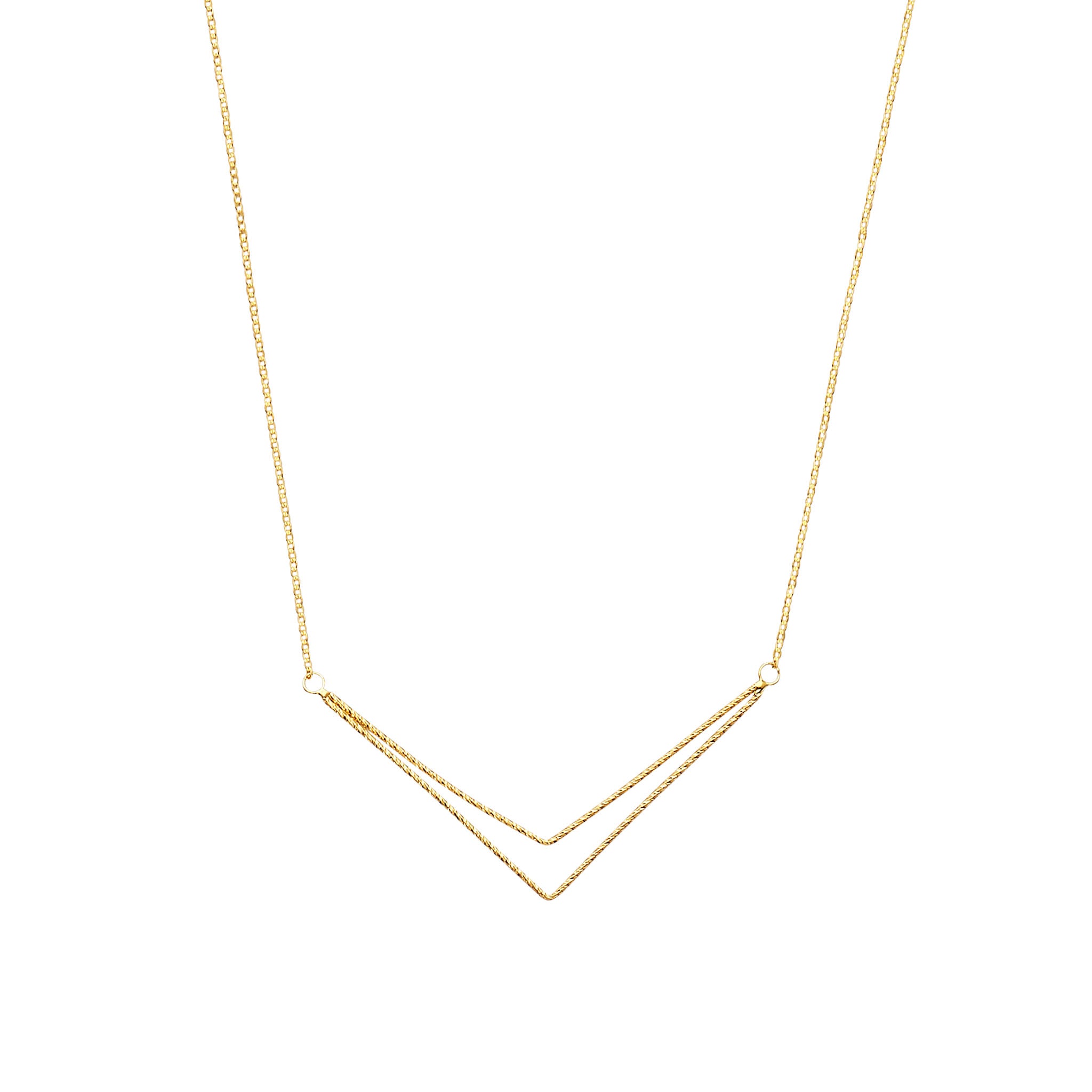 Ladies Adjustable “V” Charm Necklace in 14K Solid Yellow Gold