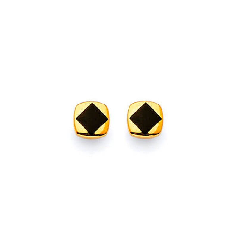 Black Onyx Stud Earrings in 14K Solid Gold