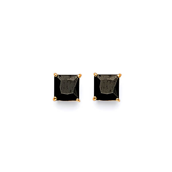 14K Solid Gold & Black Cubic Zirconia Square Stud Earrings