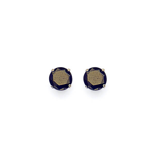 14K Solid Gold and Black Cubic Zirconia Ladies Circle Stud Earrings