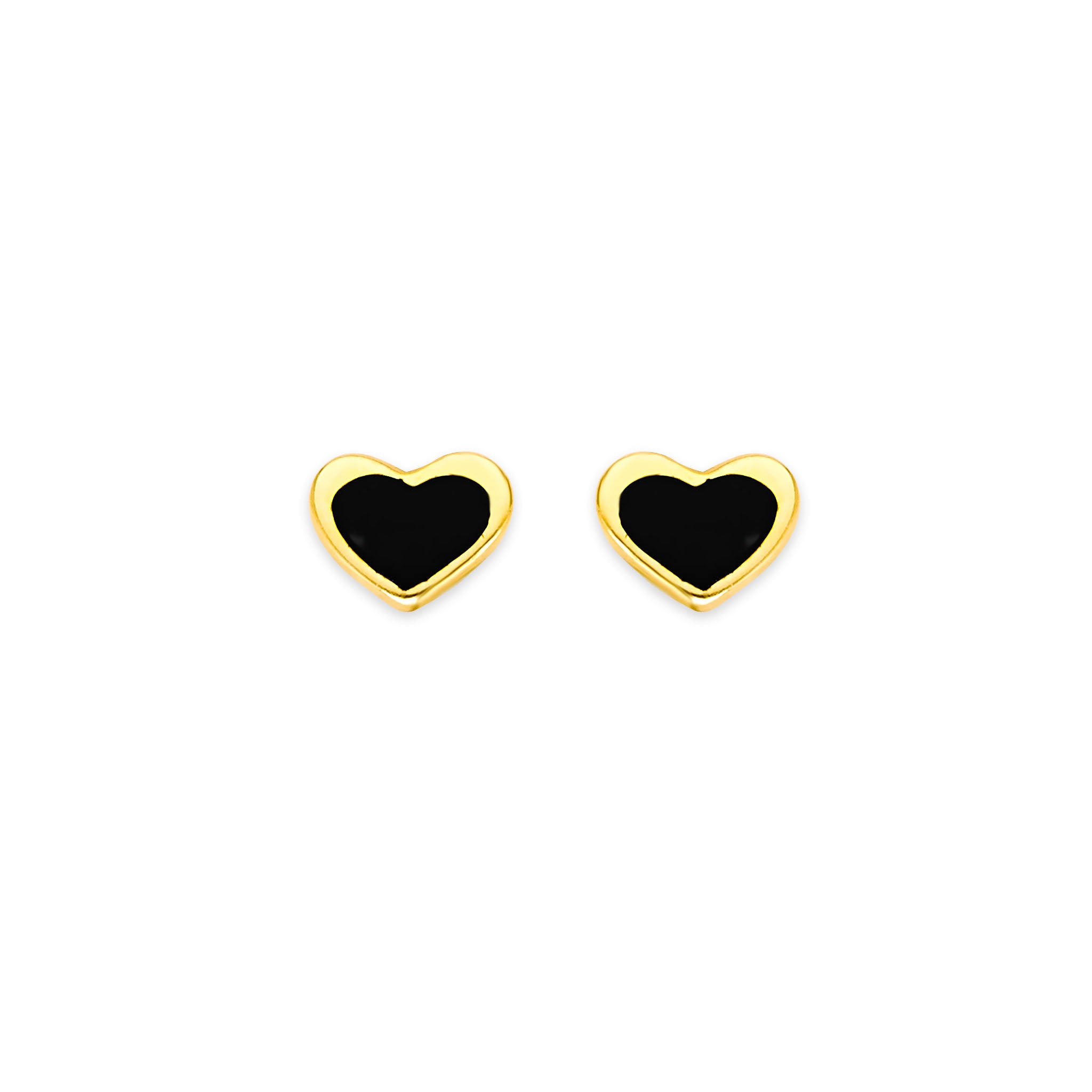 14K Solid Gold & Black Onyx Petite Heart Stud Earrings