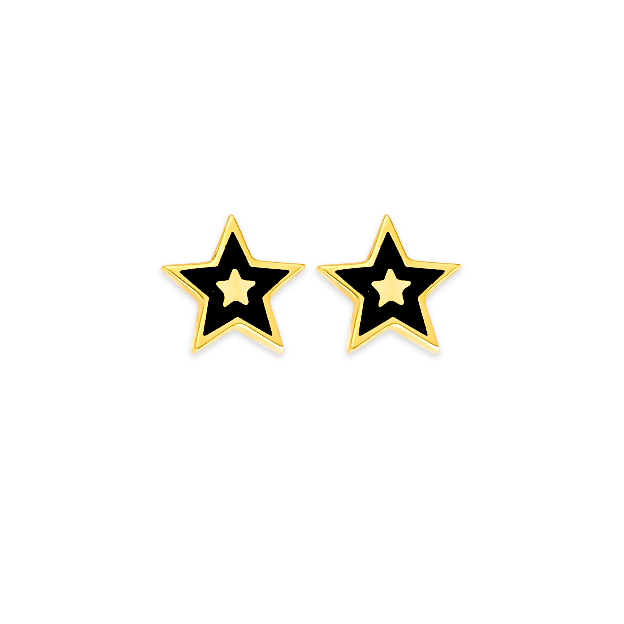 14K Solid Gold & Black Onyx Ladies Star Stud Earrings