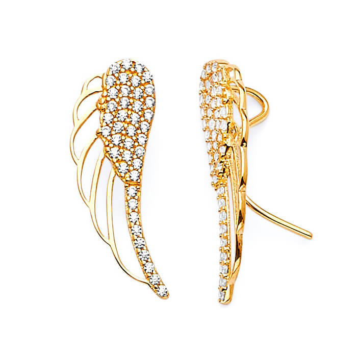 14K Solid Gold Angel Wing Crawler Earrings