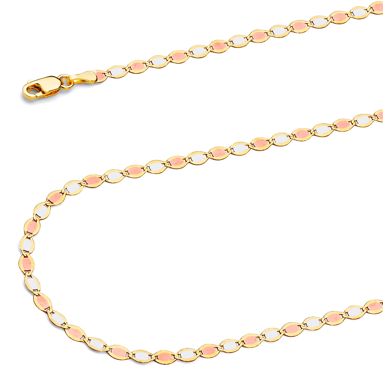 14K Solid Tri-color Gold Valentino Chain Necklace