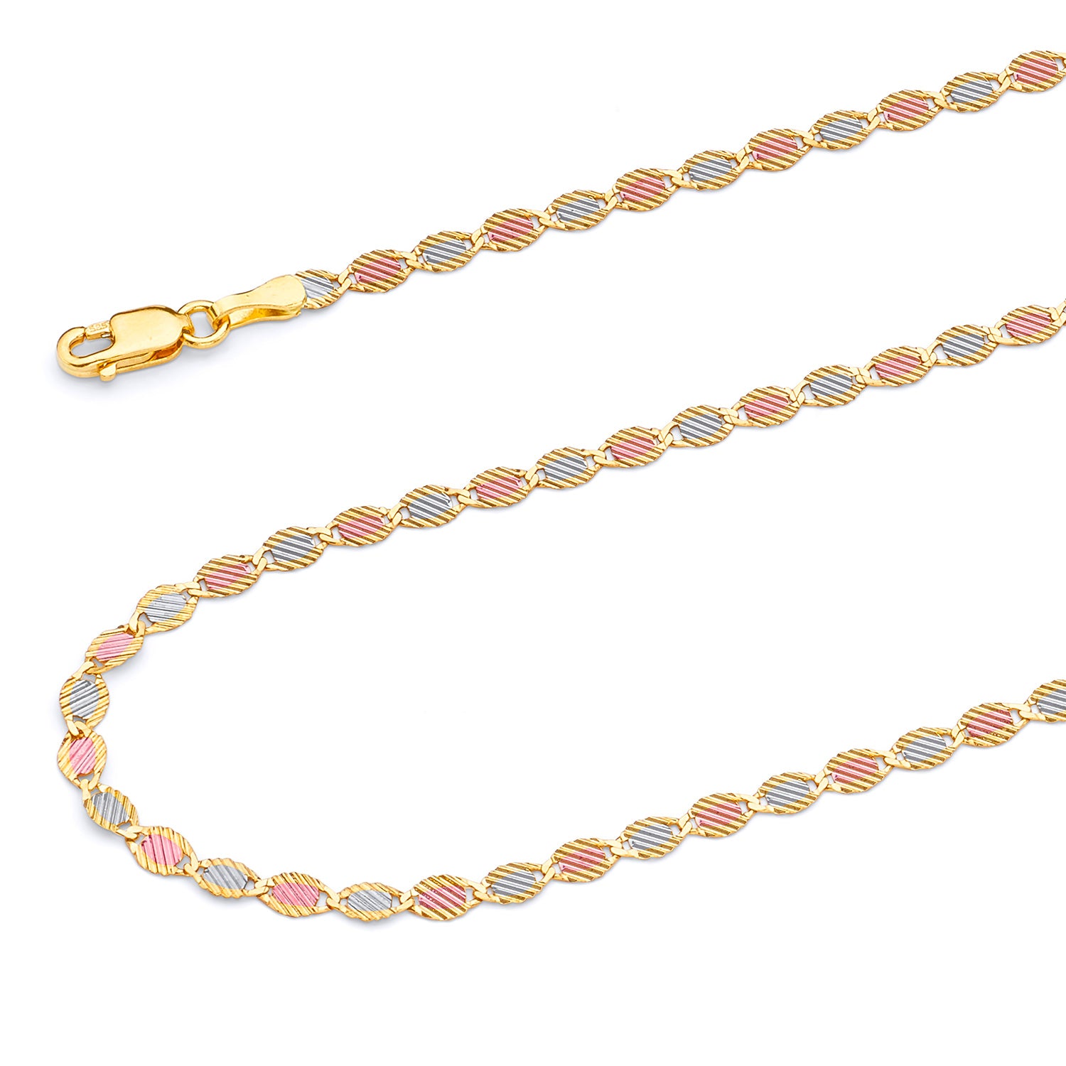 14K Solid Tri-color Gold Valentino Chain Necklace