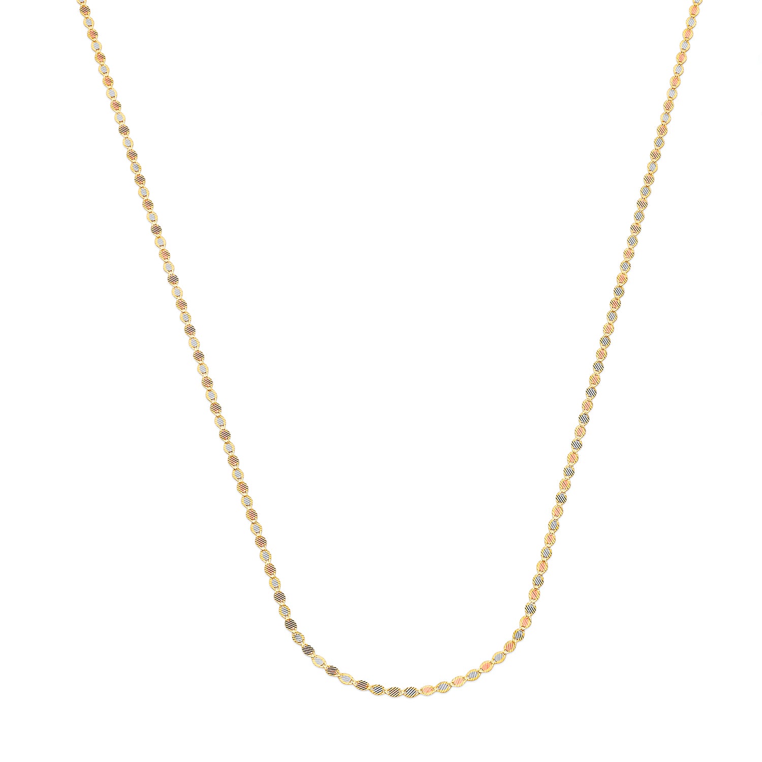 14K Solid Tri-color Gold Valentino Chain Necklace