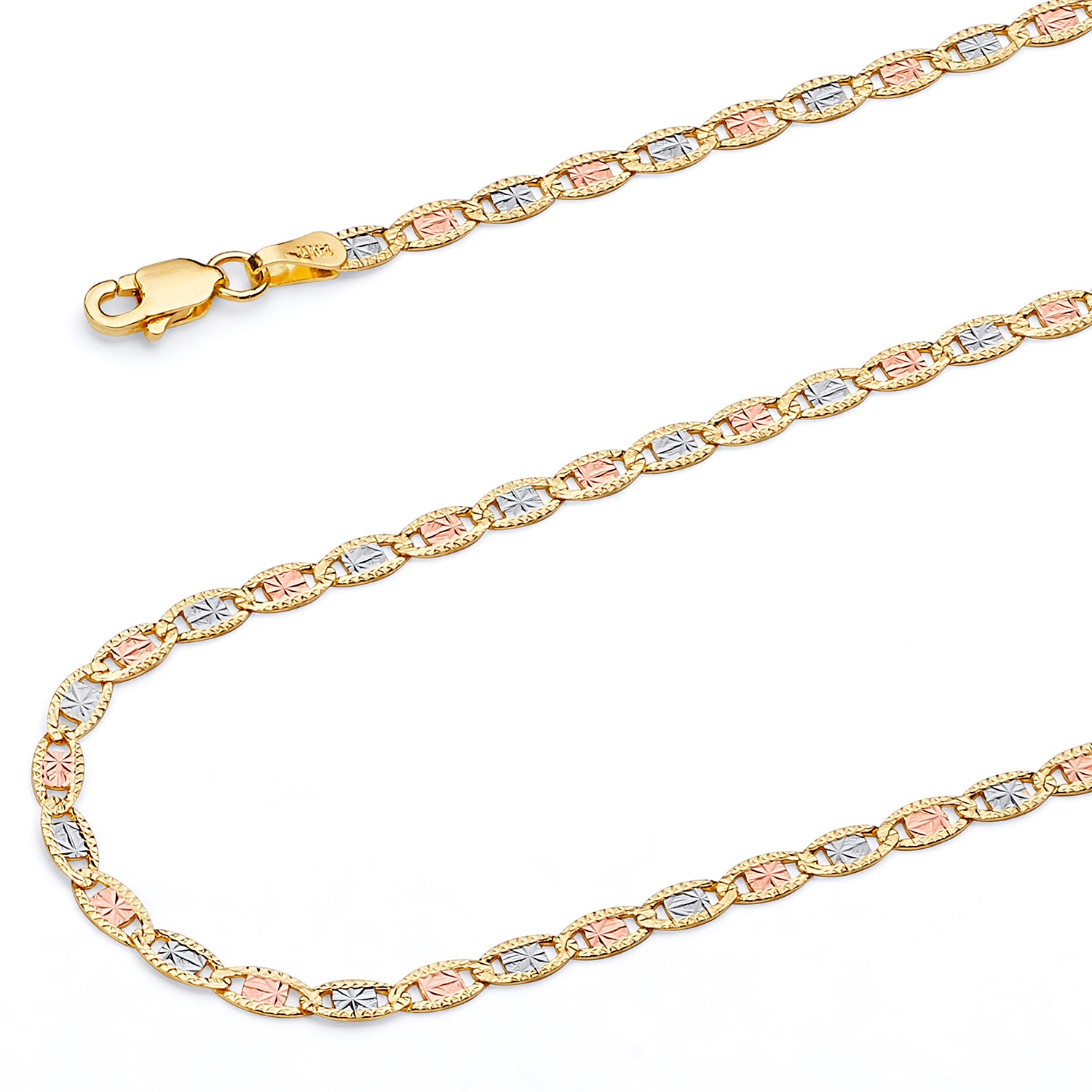 14K Solid Tri-Color Gold Valentino Chain Necklace