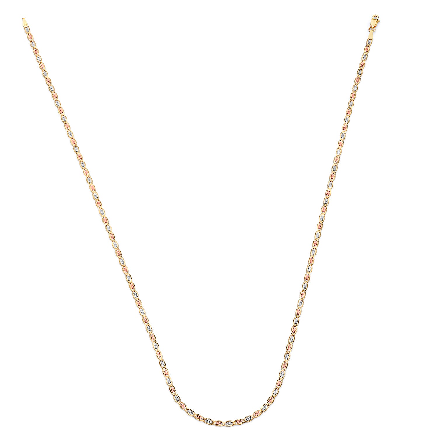 14K Solid Tri-Color Gold Valentino Chain Necklace