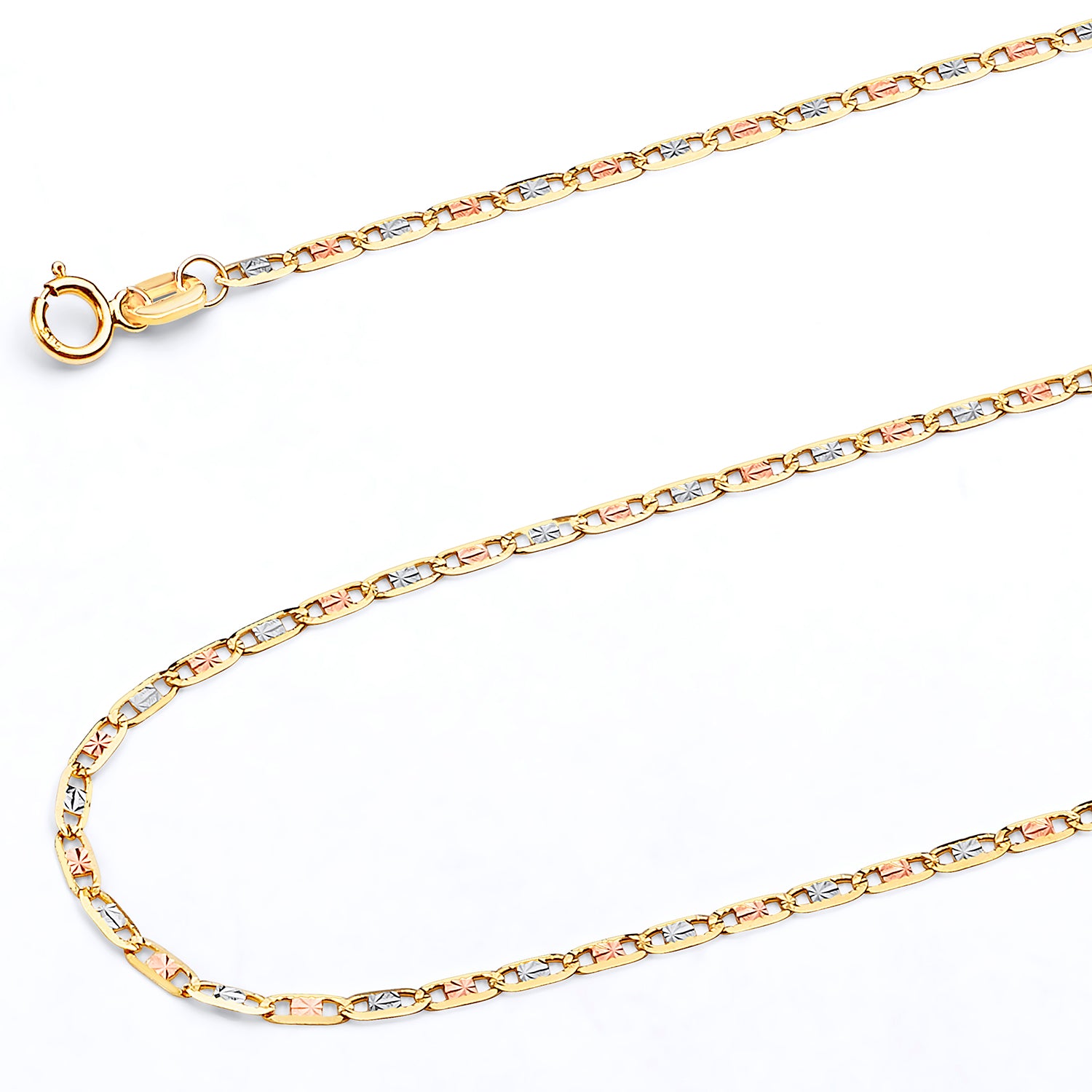 14K Solid Gold Tri-color Valentino Chain Necklace