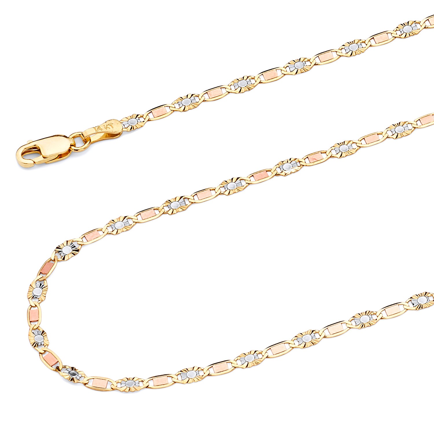 14K Solid Tri-color Gold Valentino Chain