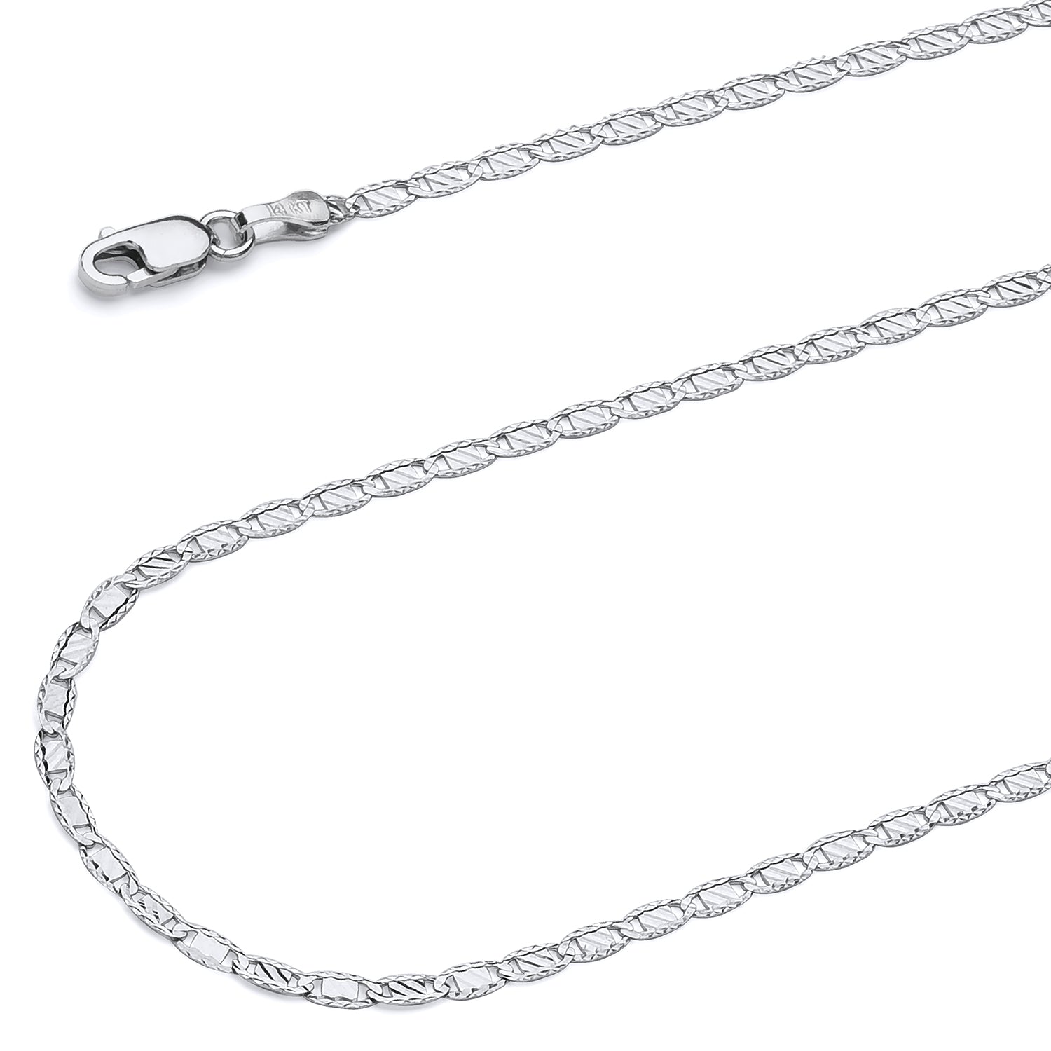 14K Solid White Gold Valentino Chain Necklace