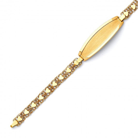 Ladies Heart Designed Chain and Bordered ID Bracelet in 14K Solid Gold