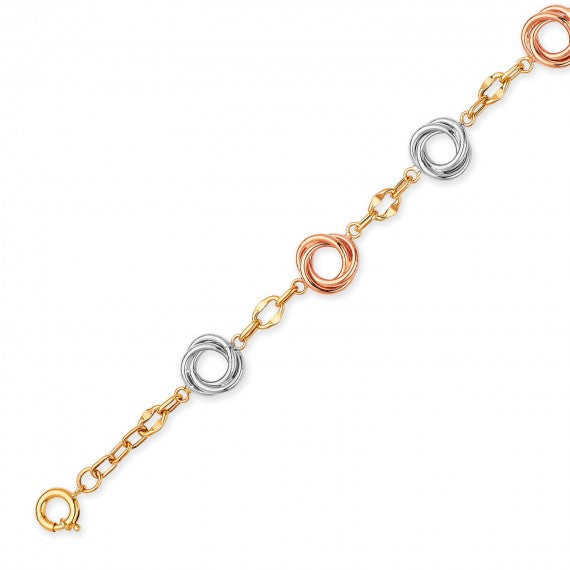 Ladies High-Polished Circle 14K Solid Gold Link Bracelet