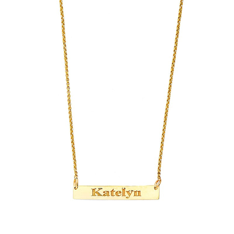 17'' 14K Solid Real Gold Name Plate Necklace for Women