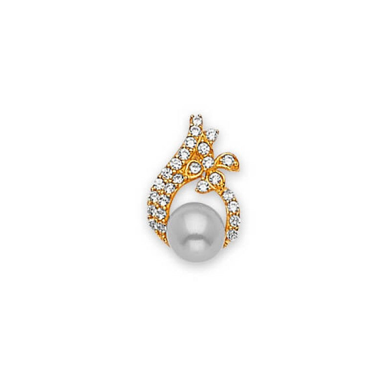 14K Solid Gold with White Pearl & White CZ Pendant