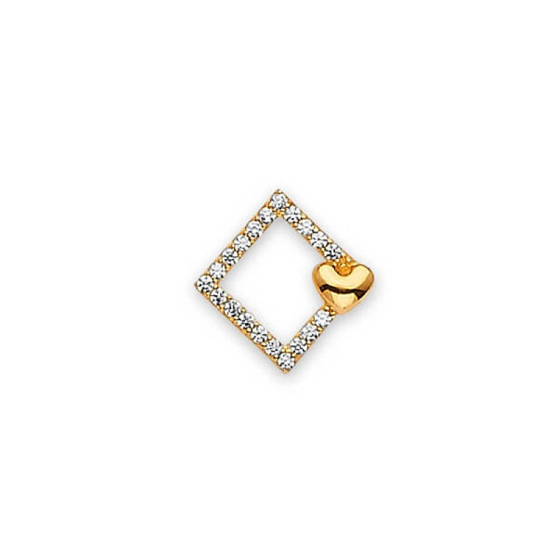 Heart Pendant in 14K Solid Gold with White CZ Square