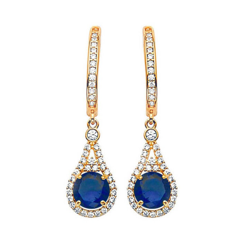 Drop Earrings in 14K Solid Gold with Blue & White CZ