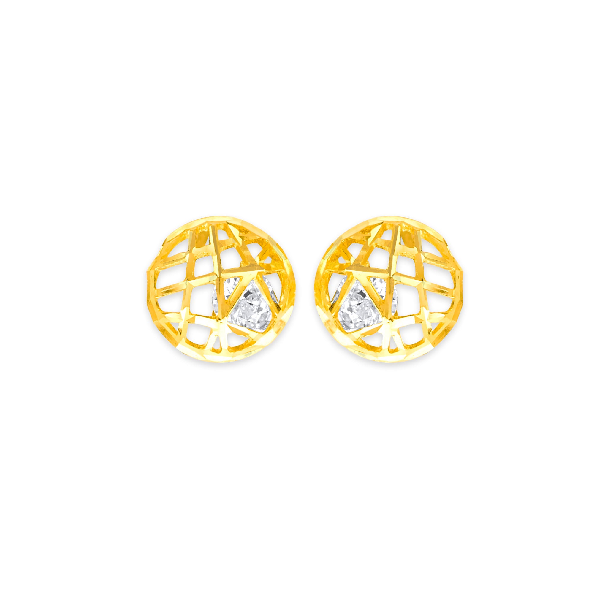 14K Solid Gold & CZ Stud Earrings