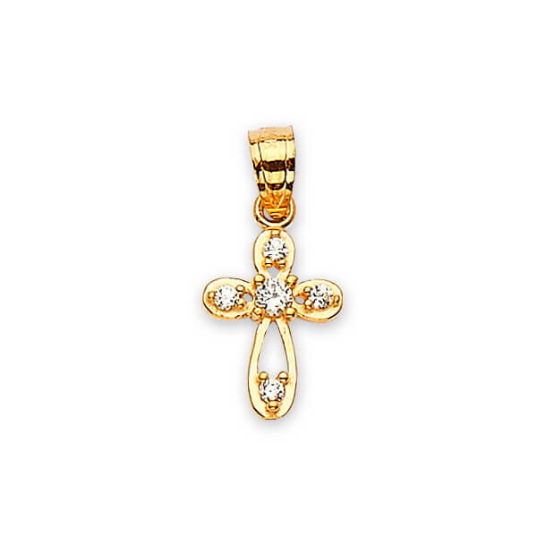 14K Solid Gold with White CZ Cross Pendant