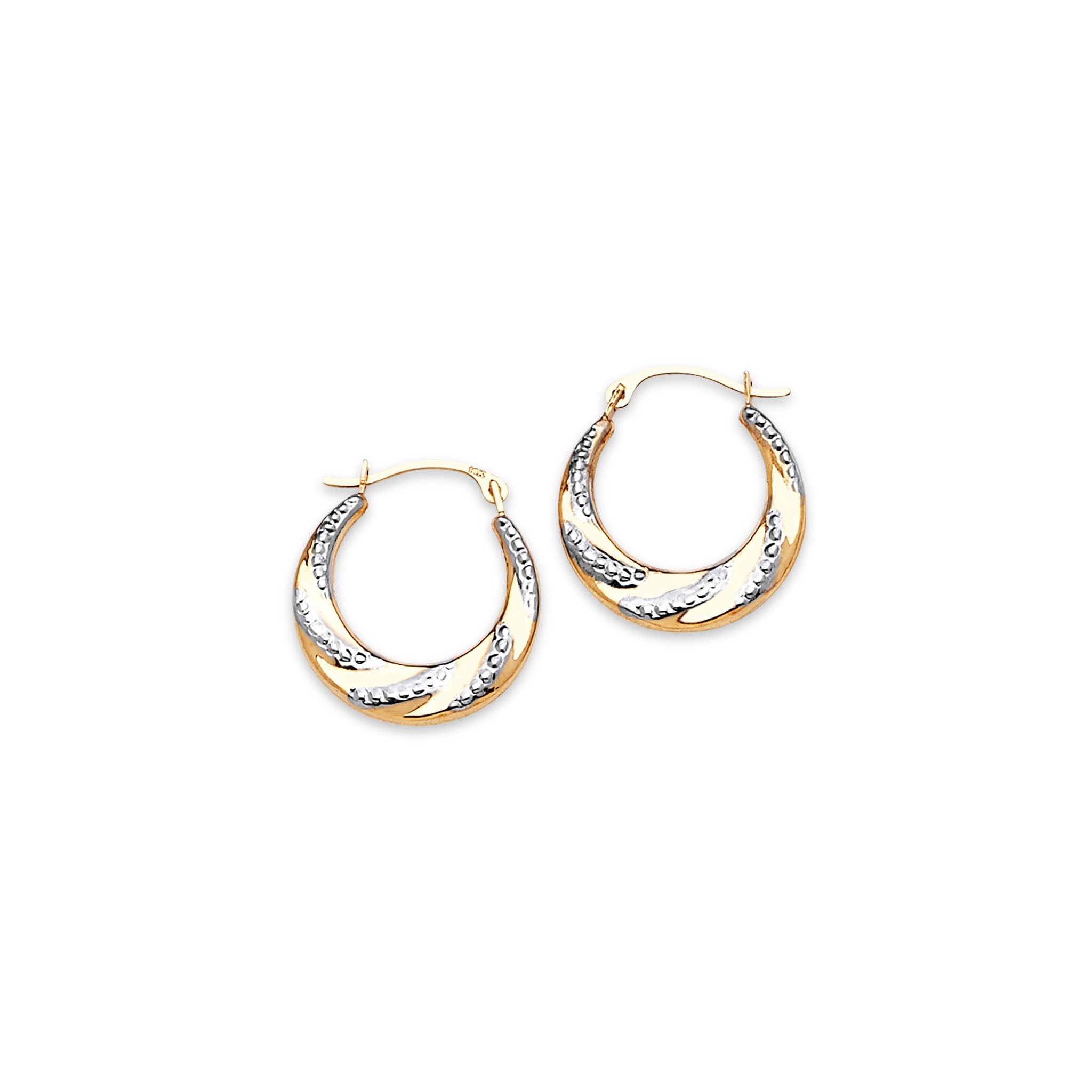 Small Scallop Hoop Earrings in 14K Two-tone Solid Gold for Women