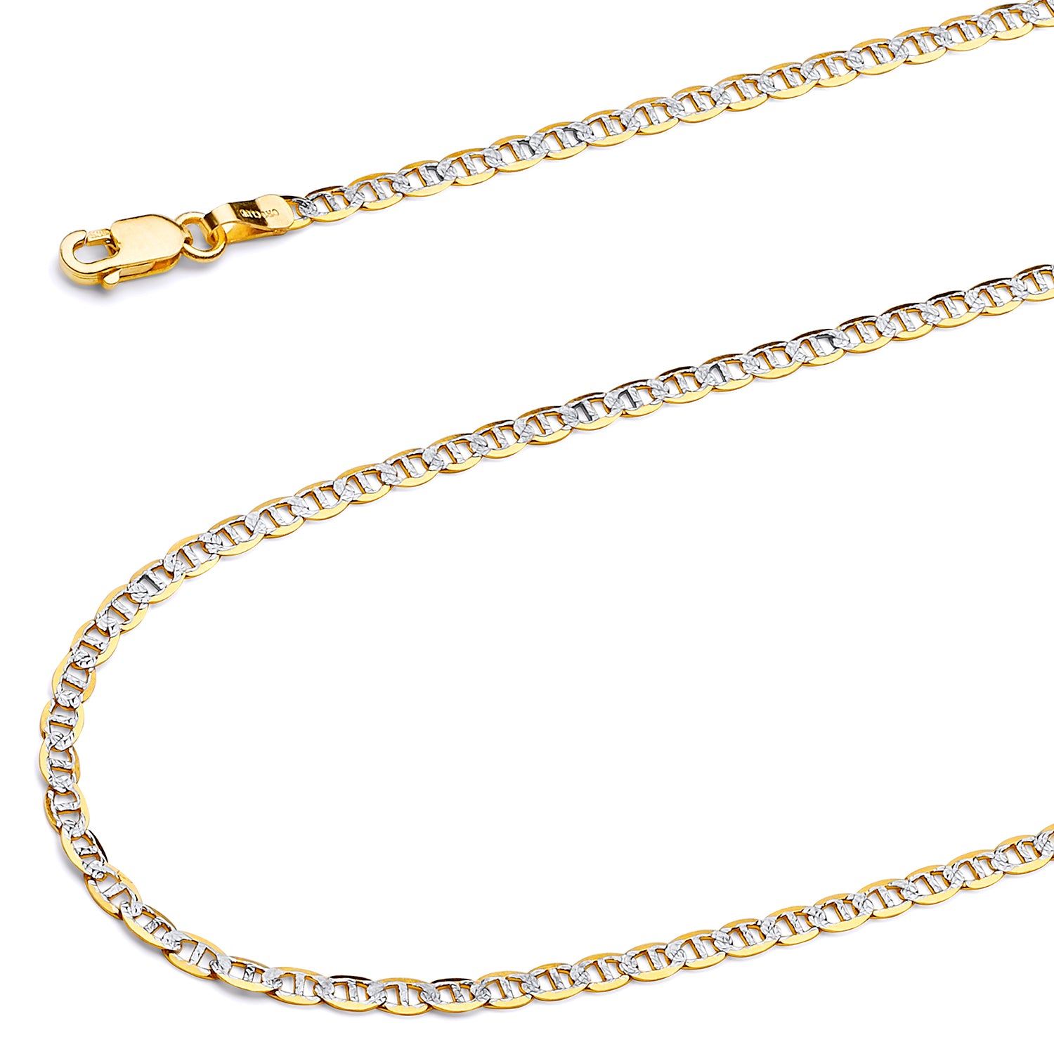 14K Solid Gold Mariner Pave Chain Necklace in Two-tone