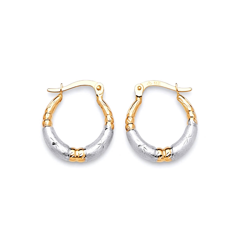 Small Size Scallop Hoop Earrings in 14 Karat Two-tone Solid Gold