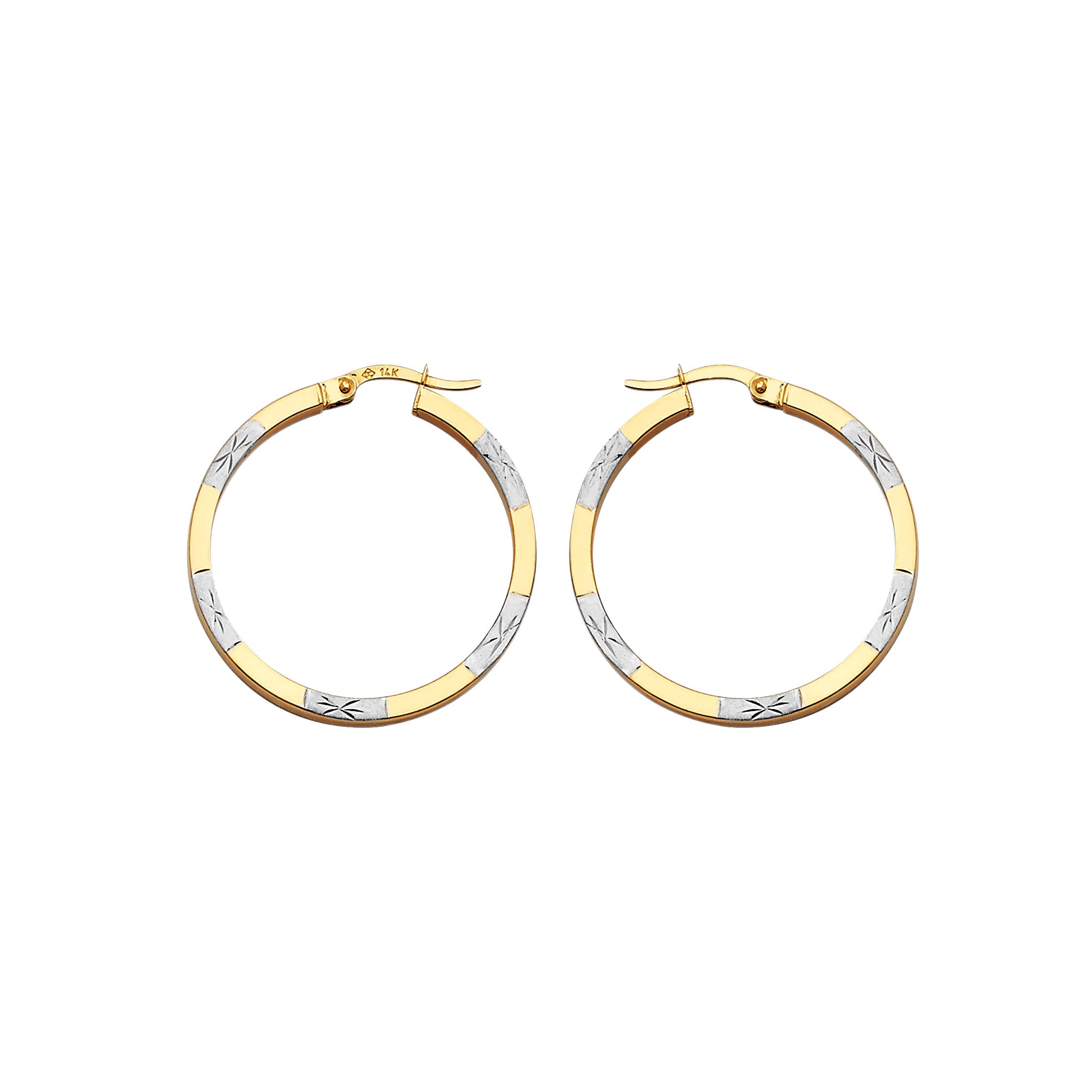 Round Hoop Earrings in Two-tone 14 Karat Solid Gold