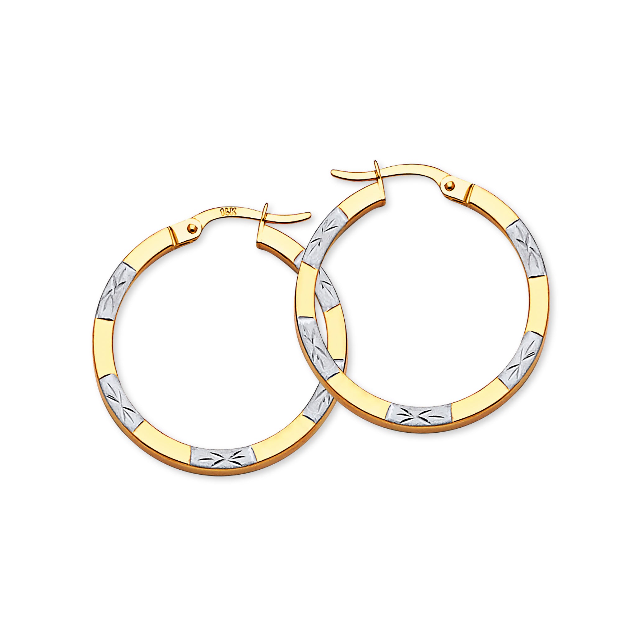 Two Tone 14k Solid Gold Round Hoop Earrings for Women