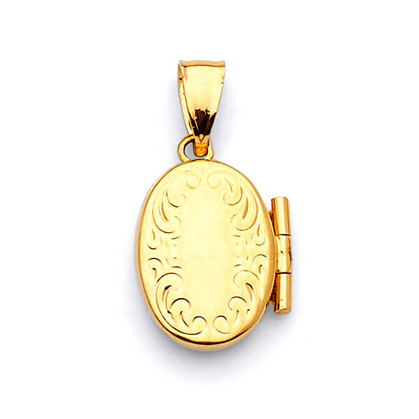 14K Solid Gold Oval Locket Necklace Pendant