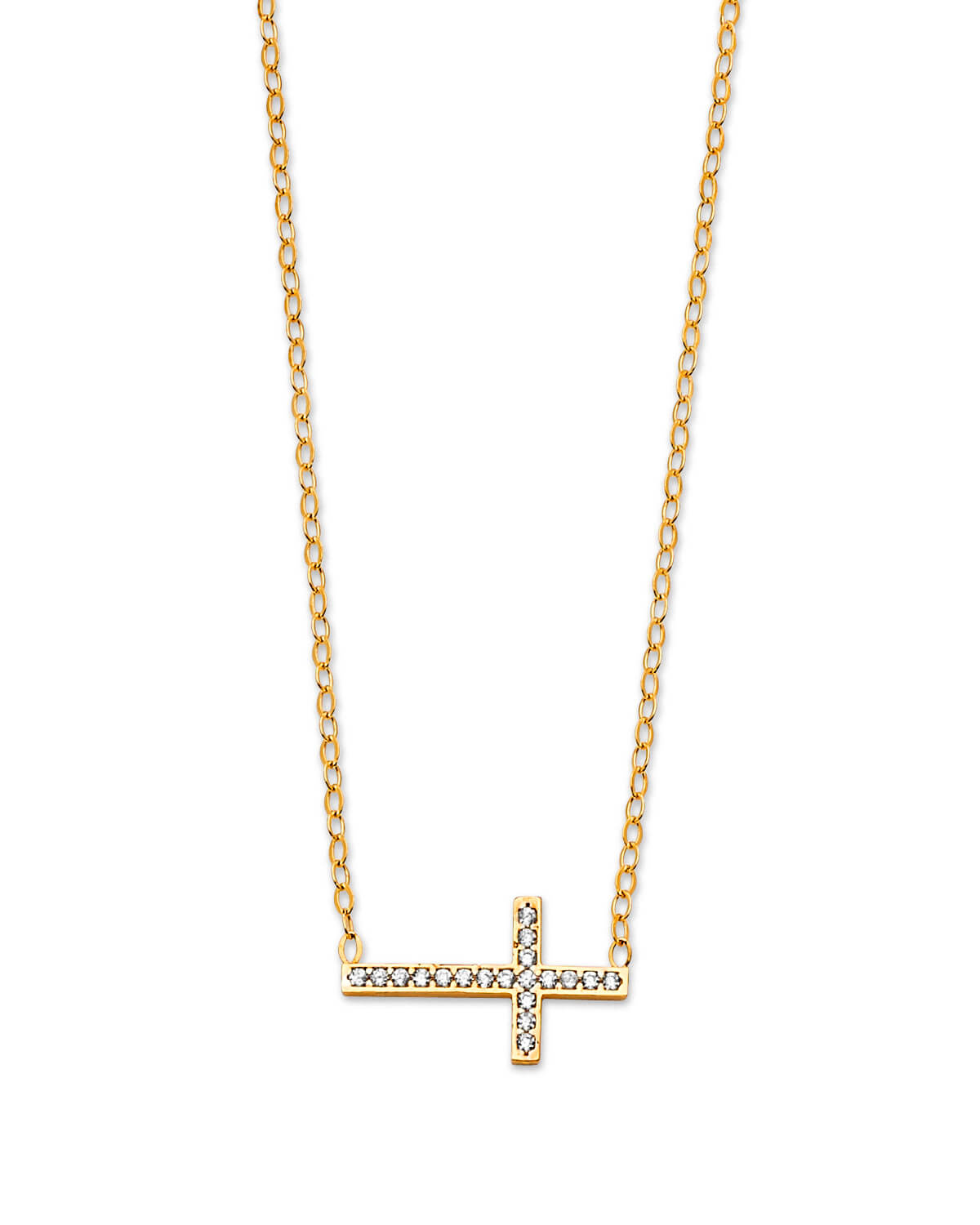 Gold Cross Necklace with White CZ in 14K Solid Gold for Women